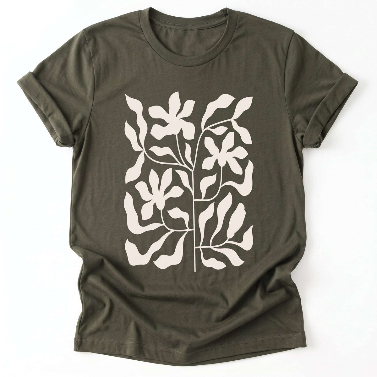 Minimalist Floral Print Classic T-Shirt - Army
