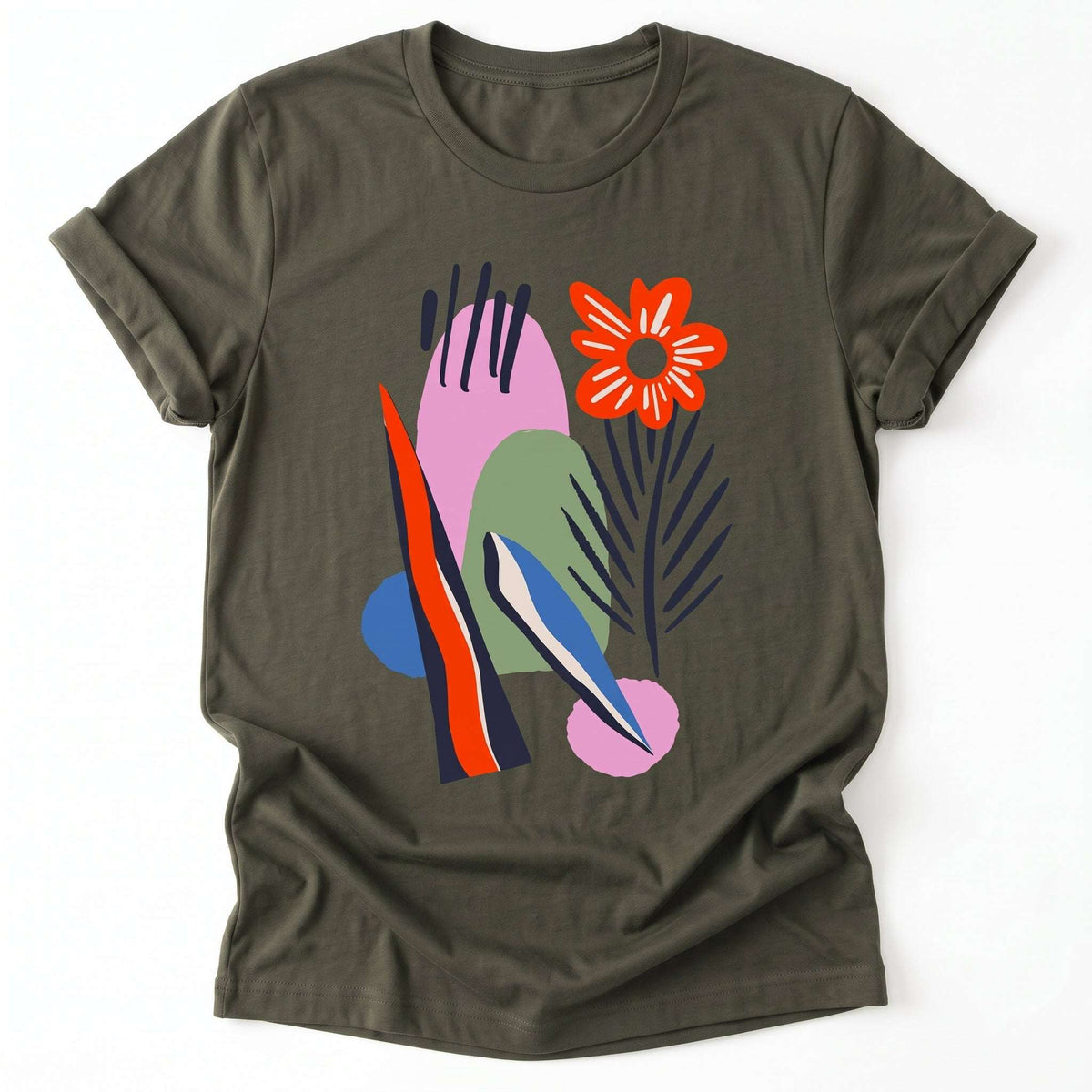 Minimal Floral Classic T-Shirt - Army