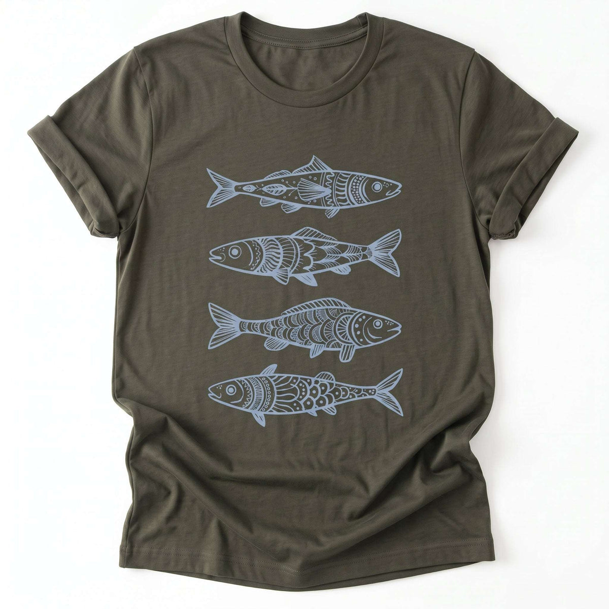 Boho Fish Pattern Classic T-Shirt - Army