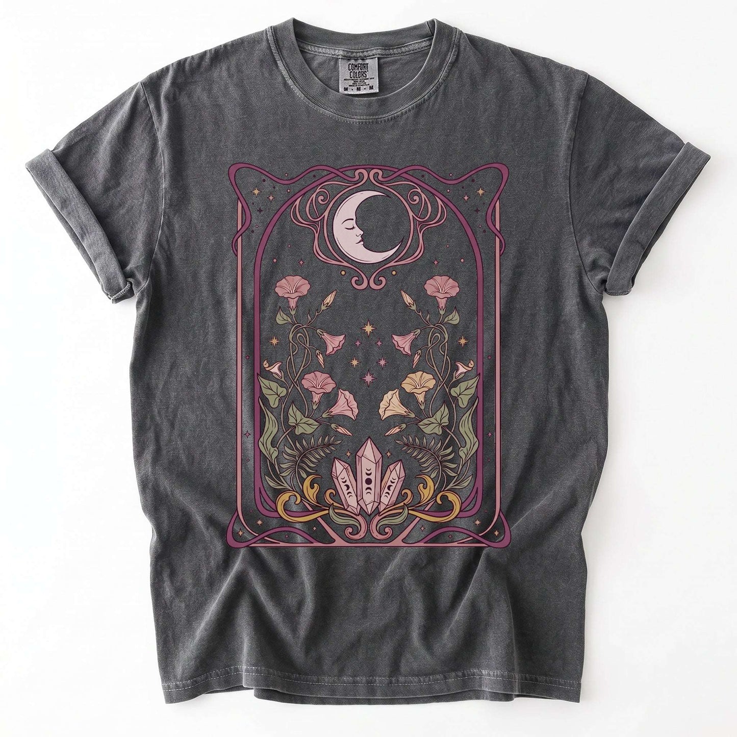 Art Nouveau Moon Crystals Vintage Washed T-Shirt