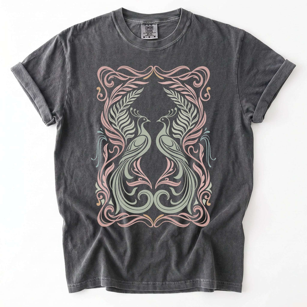Art Nouveau Peacock Vintage Washed T-Shirt