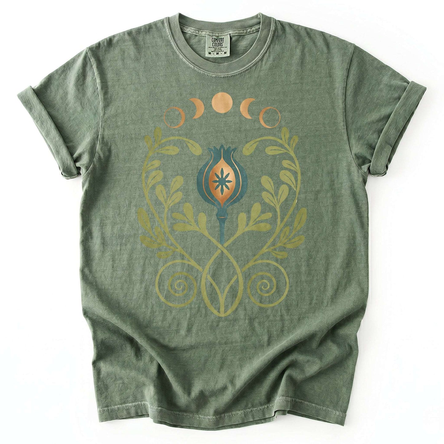 Art Nouveau Celestial Poppy Pod Vintage Washed T-Shirt