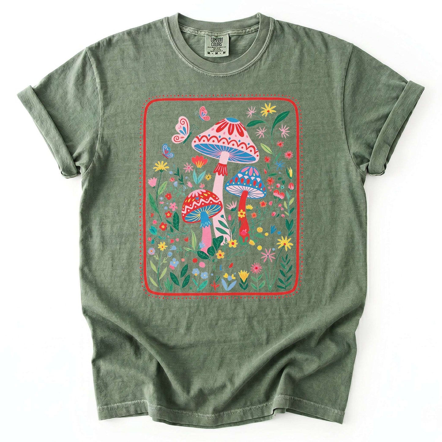 Folk Art Mushroom Vintage Washed T-Shirt