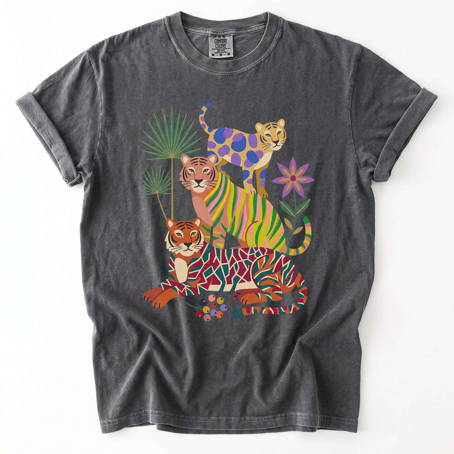 Folk Art Stacked Tigers Vintage Washed T-Shirt