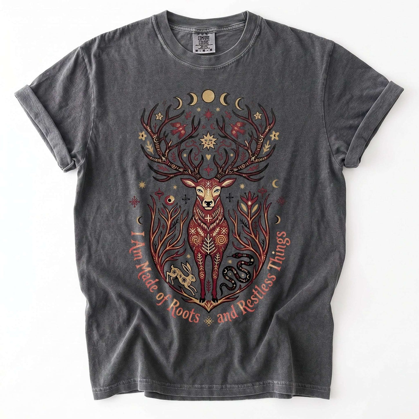 Mystical Folk Art Stag Vintage Washed T-Shirt