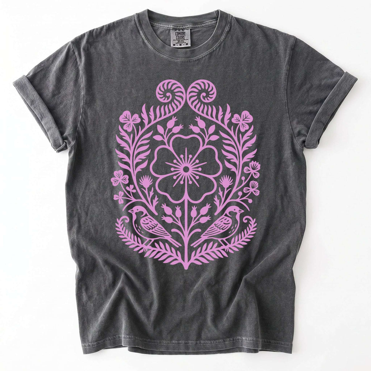 Pink Floral Folk Art Vintage Washed T-Shirt