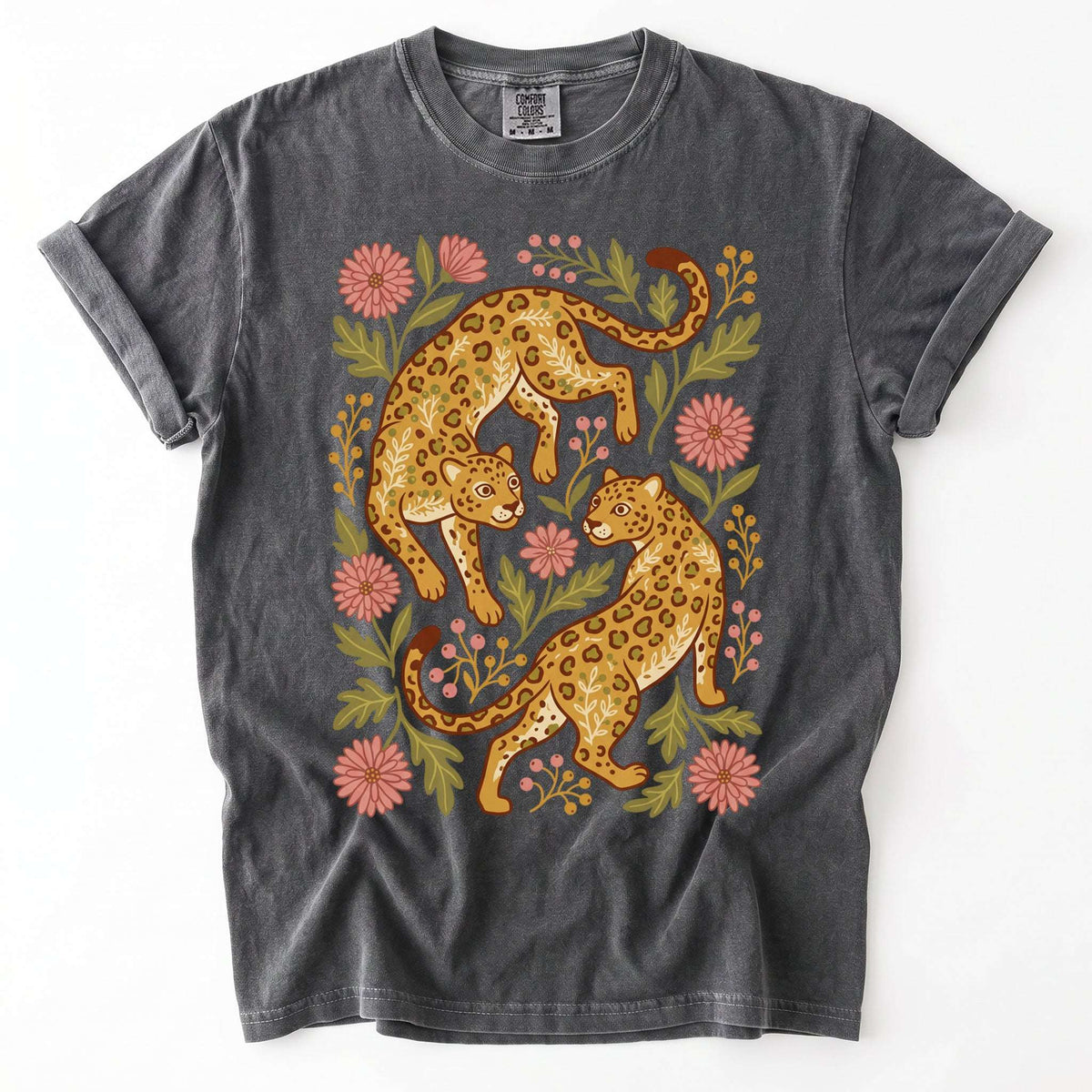 Wild Leopard Folk Art Vintage Washed T-Shirt