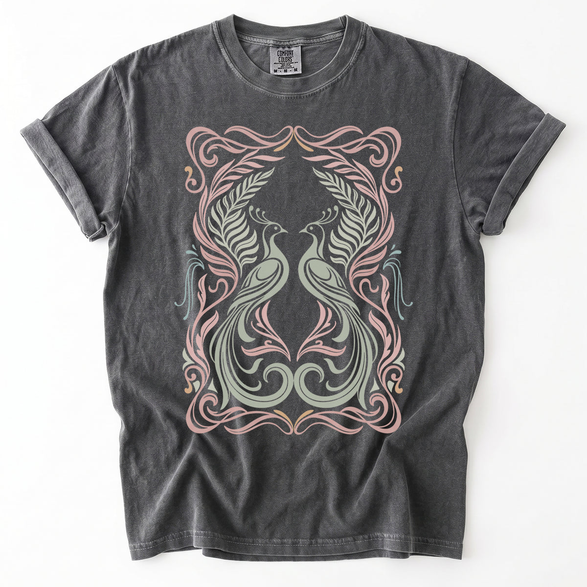 Art Nouveau Peacock Vintage Washed T-Shirt