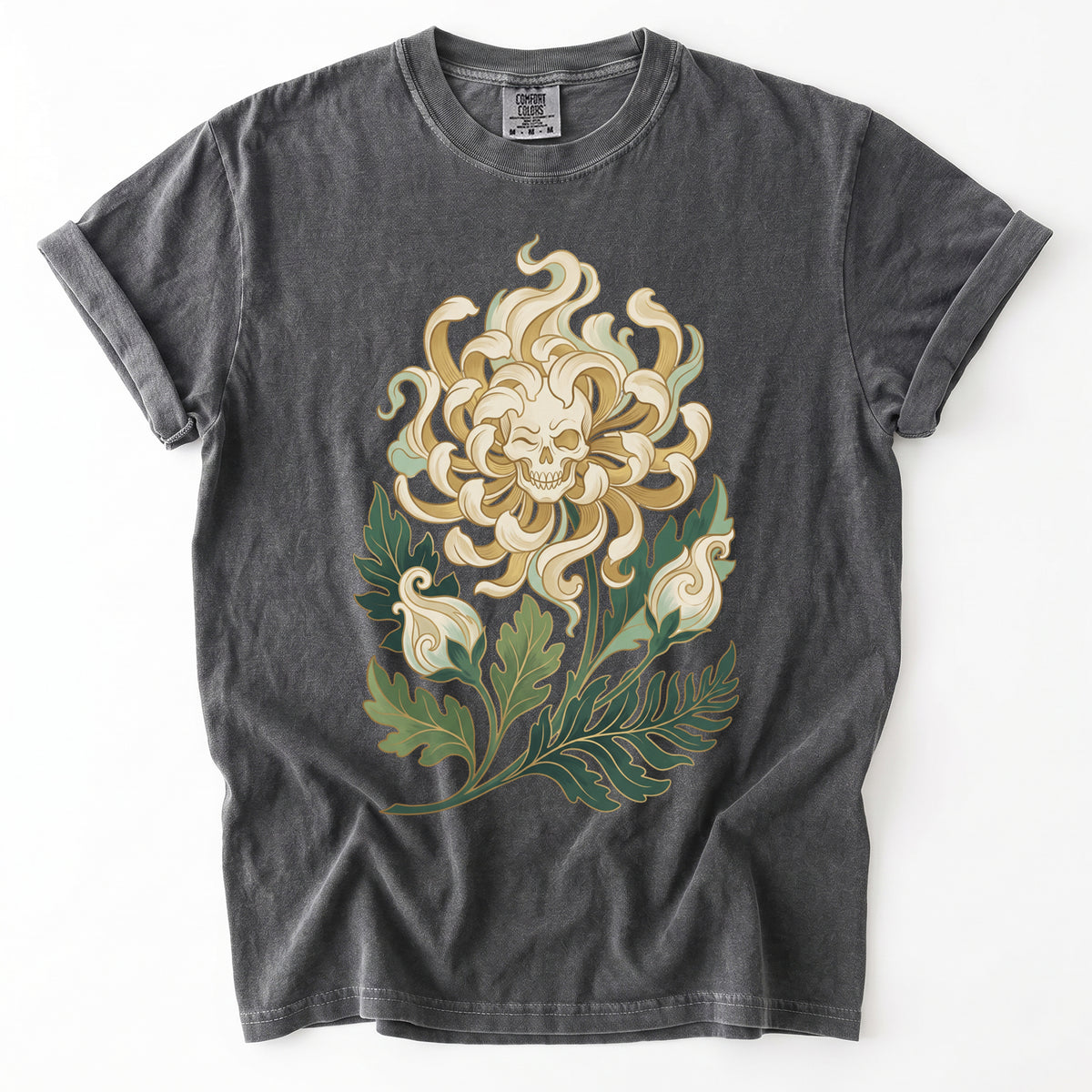 Art Nouveau Skull Chrysanthemum Vintage Washed T-Shirt