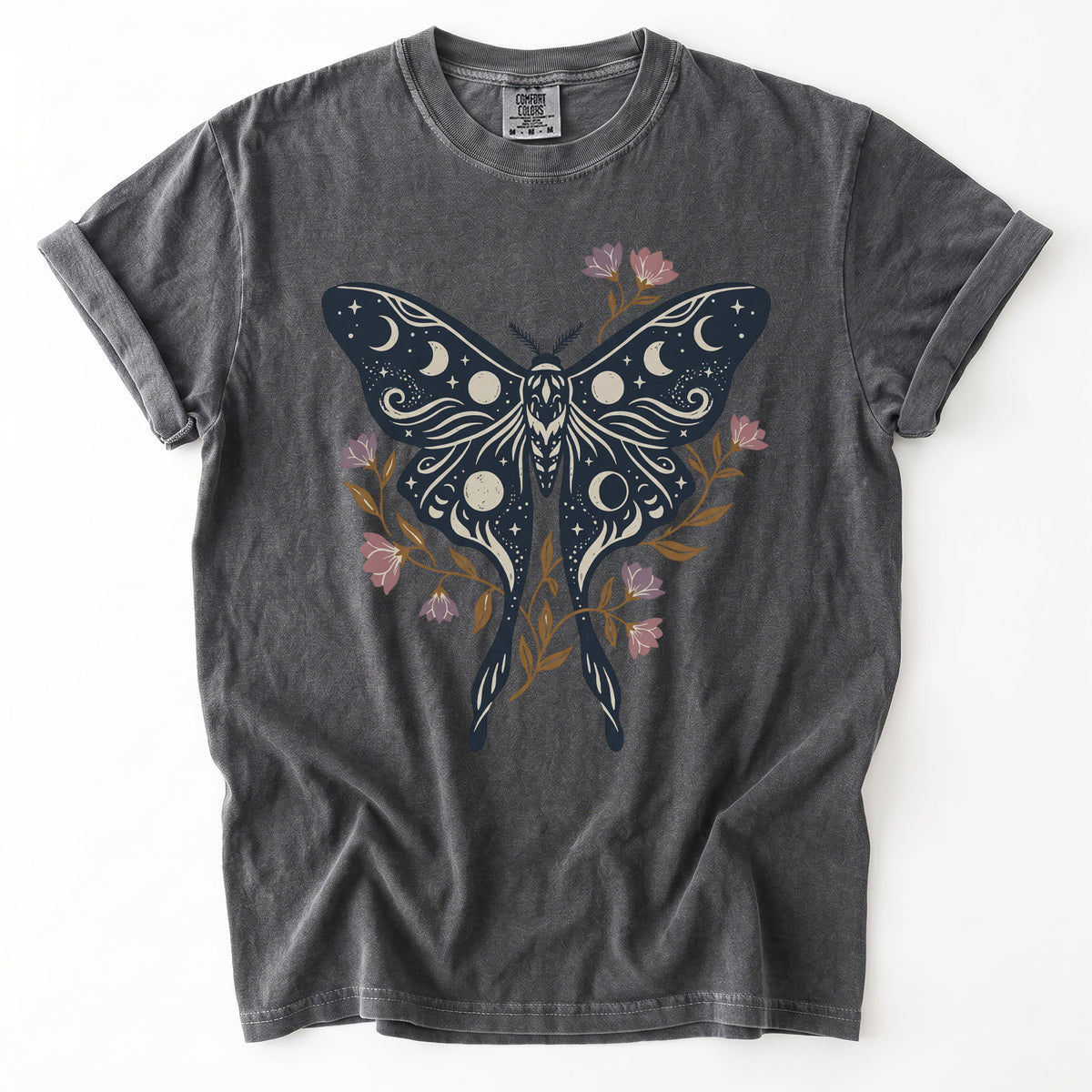 Celestial Luna Moth Phases Vintage Washed T-Shirt