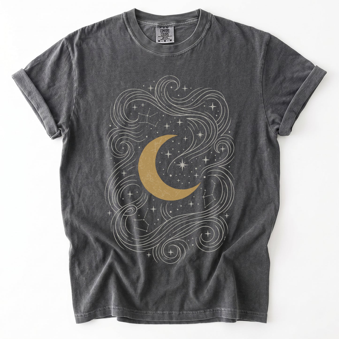 Golden Moon & Cosmic Waves Vintage Washed T-Shirt