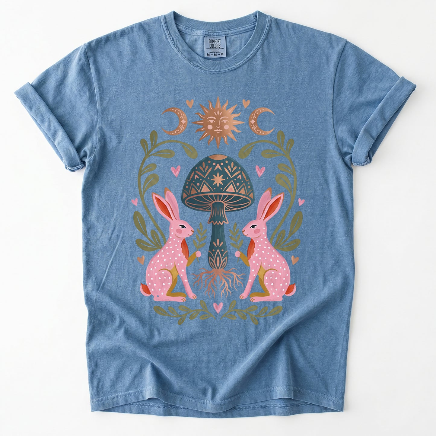Enchanted Mushroom & Bunnies Vintage Washed T-Shirt