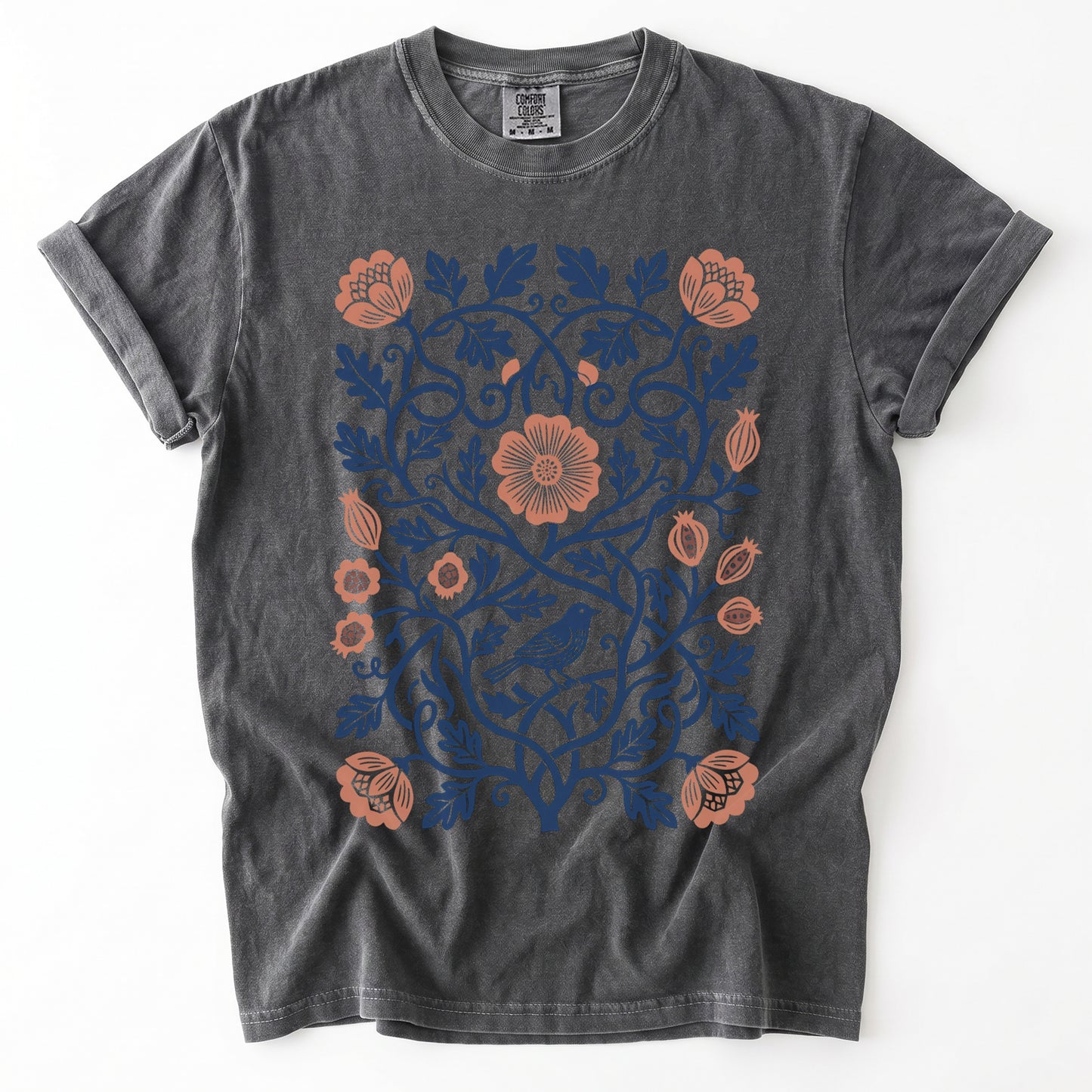 Floral Folk Art Bird Vintage Washed T-Shirt