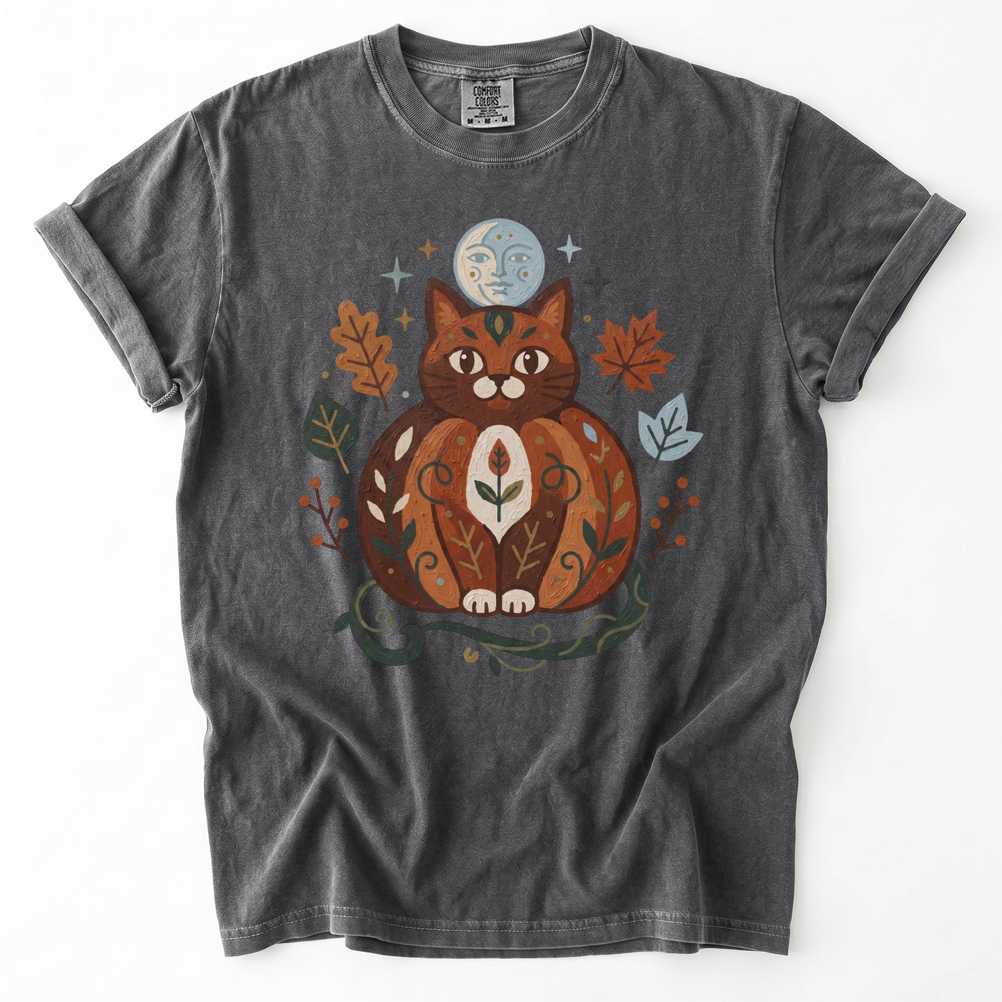Folk Art Autumn Cat Vintage Washed T-Shirt