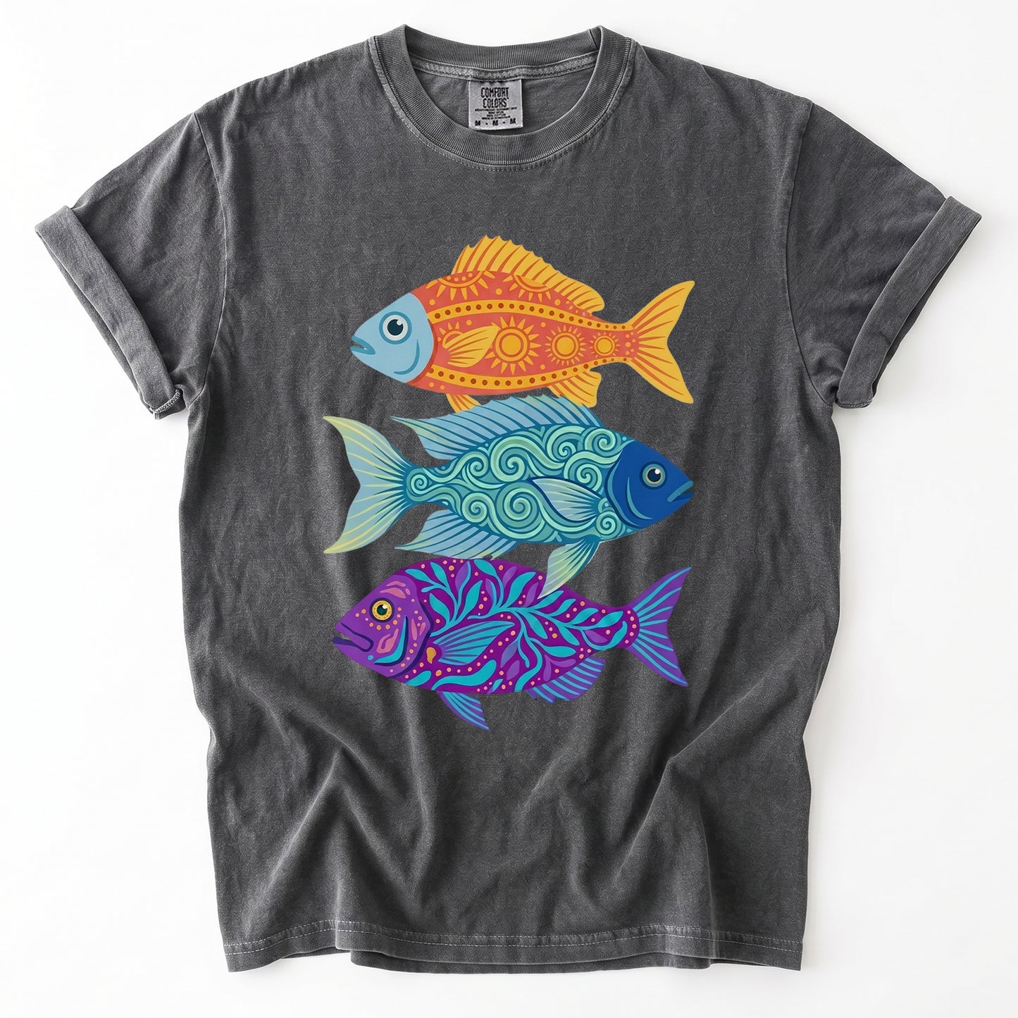 Folk Art Fish Trio Vintage Washed T-Shirt