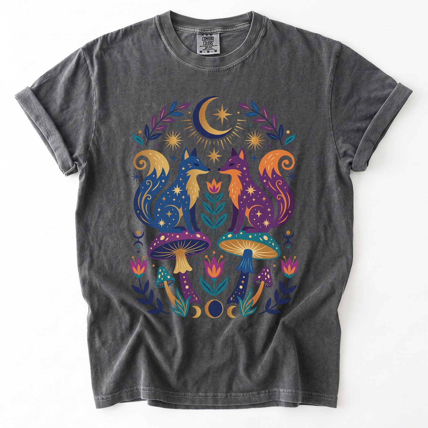 Folk Art Foxes & Mushroom Vintage Washed T-Shirt
