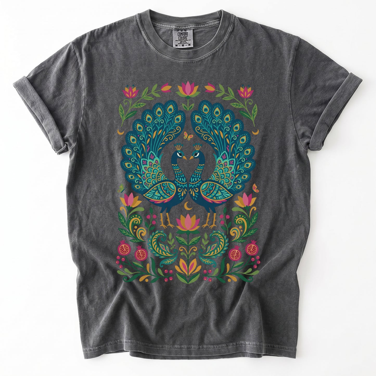 Folk Art Peacocks Vintage Washed T-Shirt