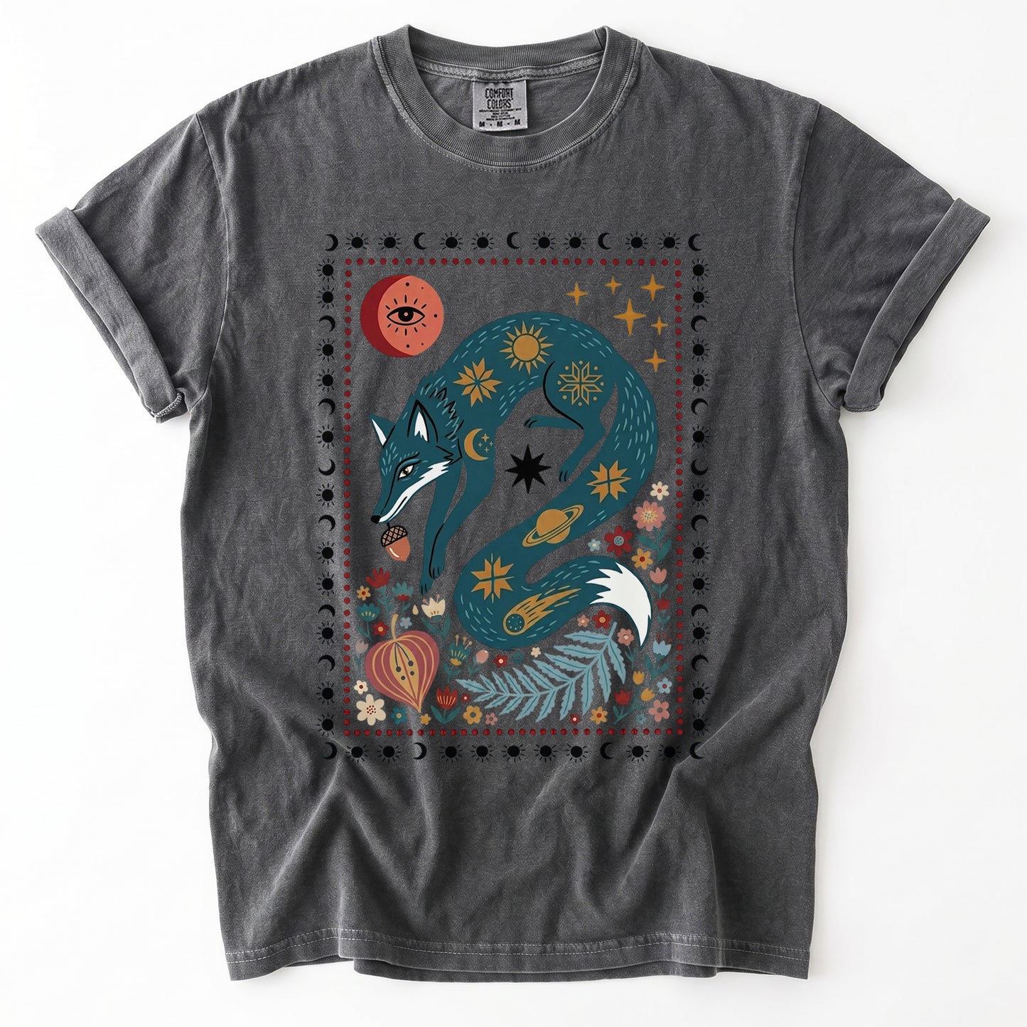 Folk Art Celestial Fox Vintage Washed T-Shirt