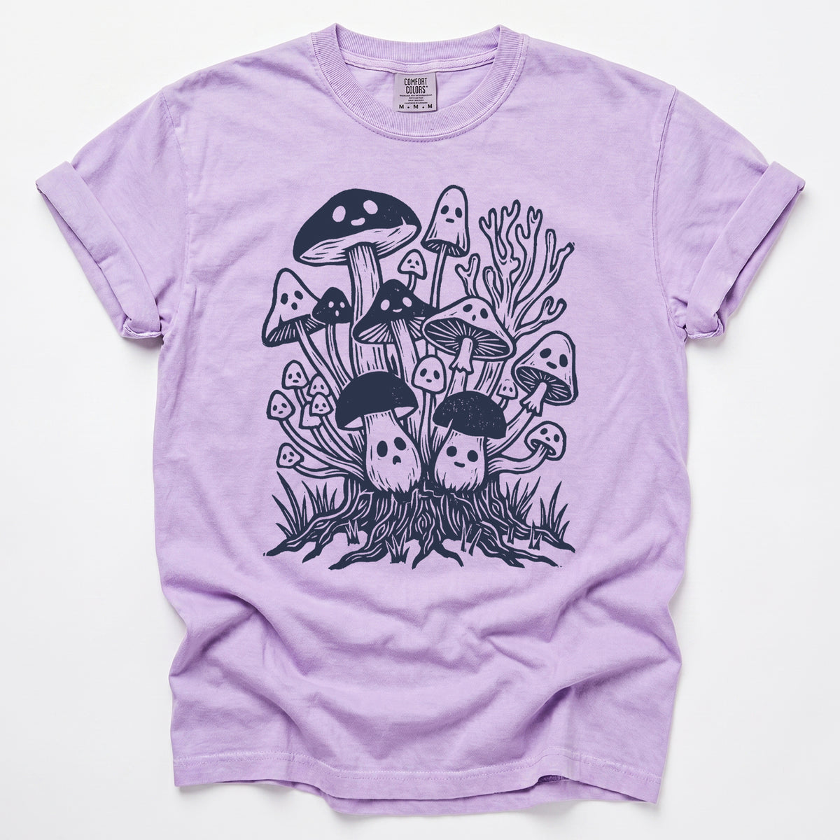 Linocut Ghost Mushrooms Vintage Washed T-Shirt