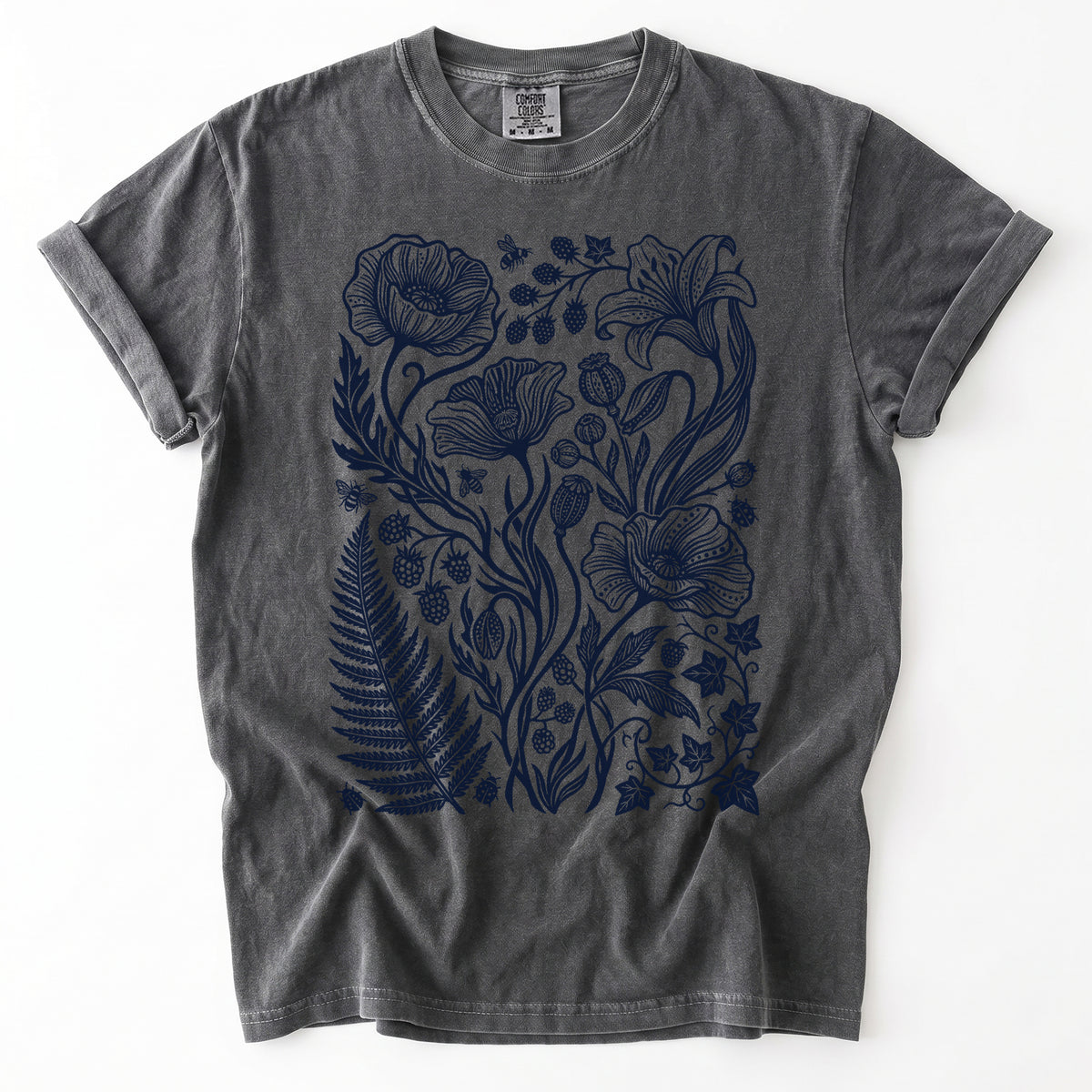 Linocut Poppy Garden Vintage Washed T-Shirt