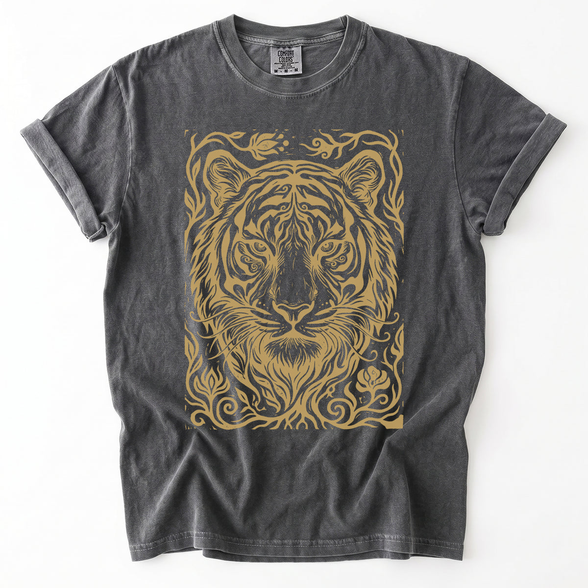 Linocut Tiger Portrait Vintage Washed T-Shirt