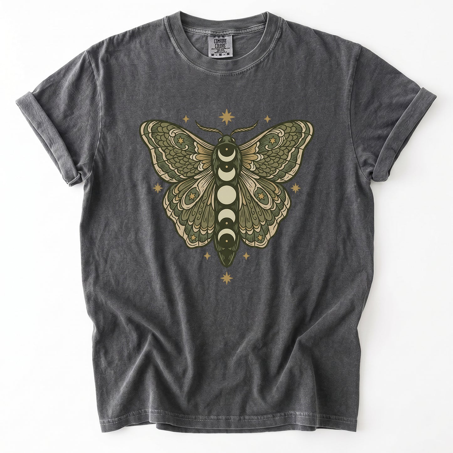 Mystical Moon Phase Moth Vintage Washed T-Shirt