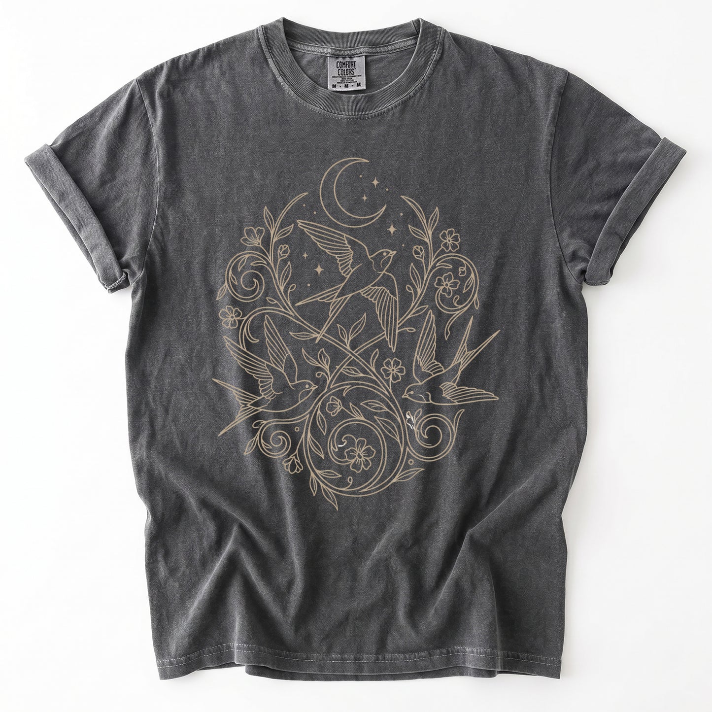 Minimalist Botanical Swallows Vintage Washed T-Shirt
