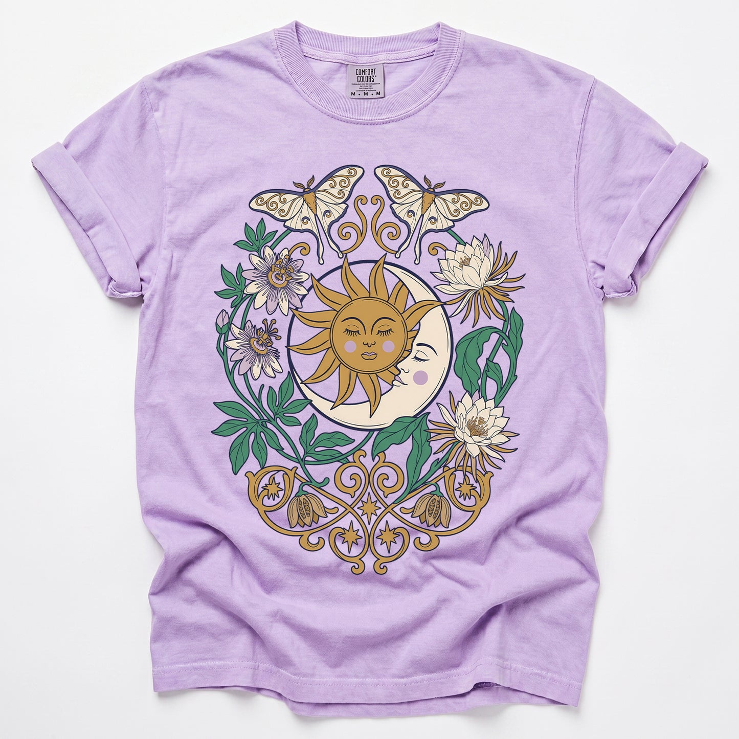 Mystical Crescent Moon & Moth Vintage Washed T-Shirt