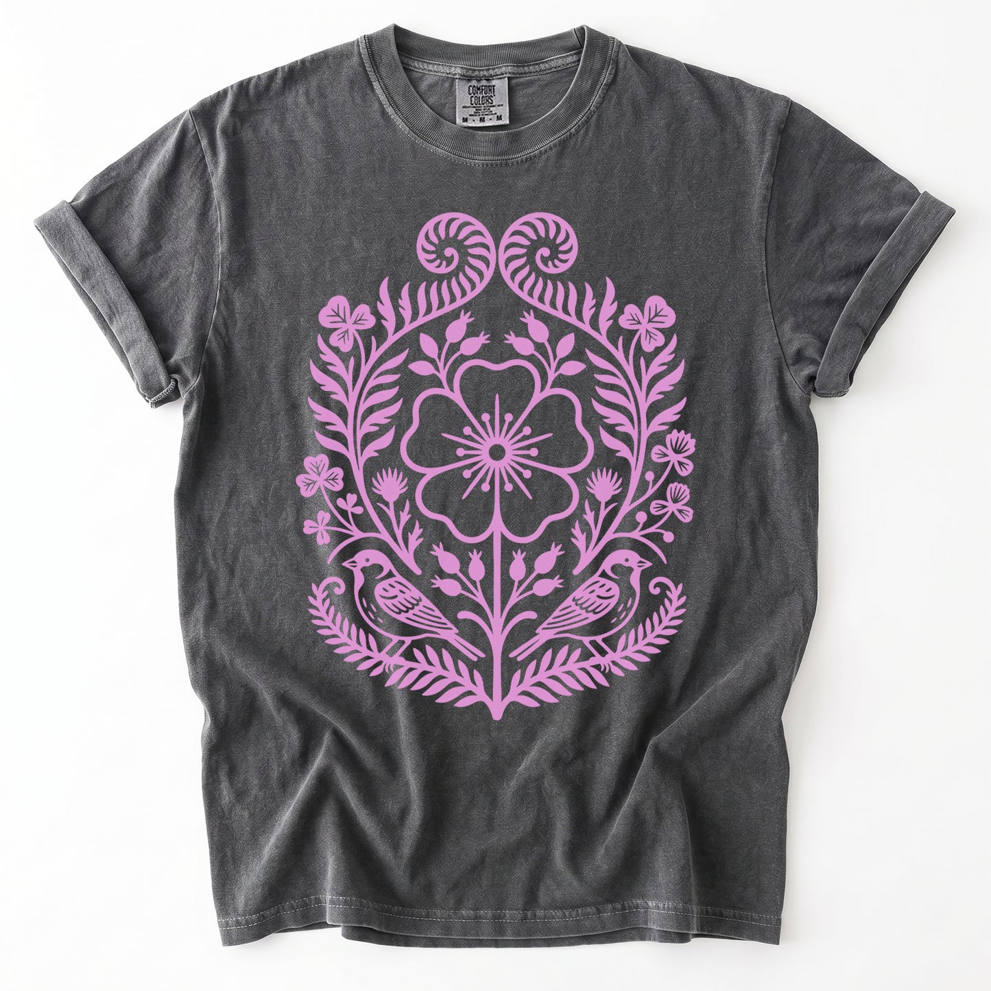 Pink Floral Folk Art Vintage Washed T-Shirt