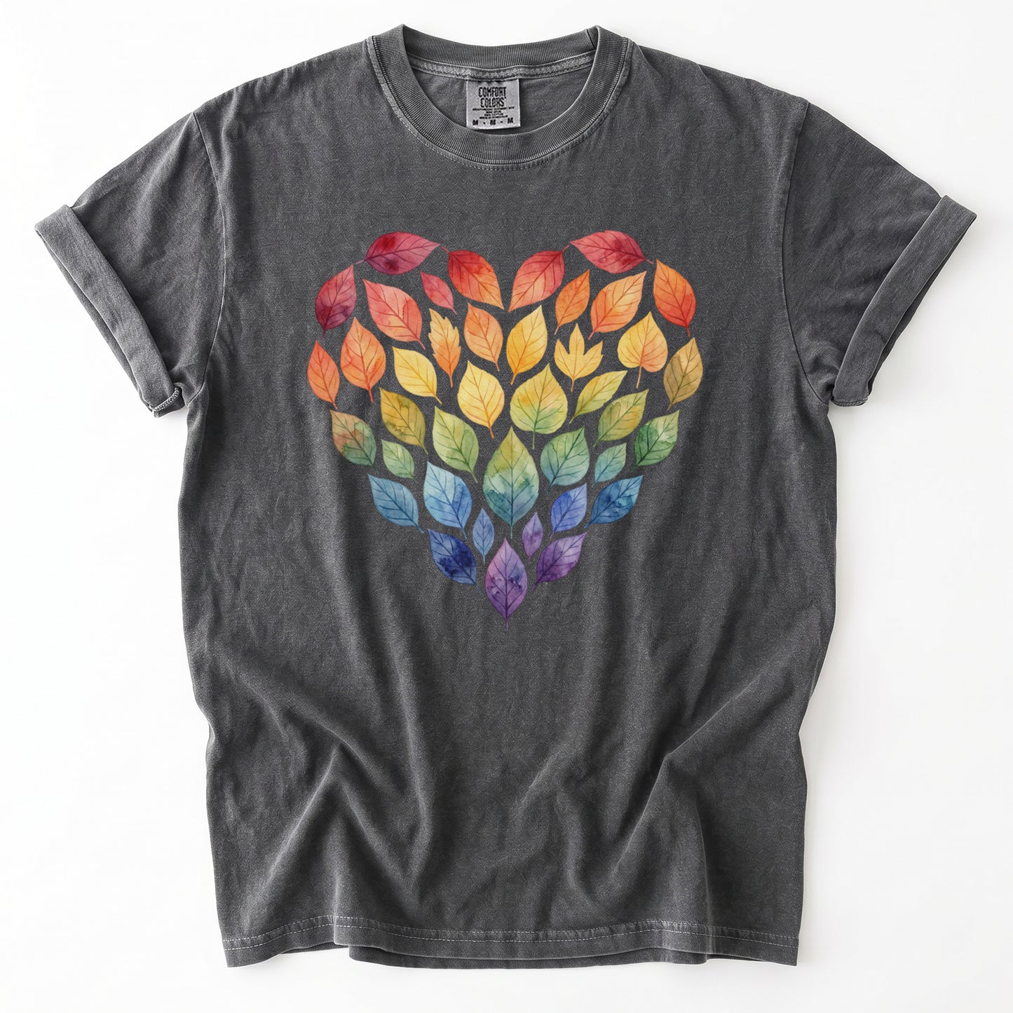 Rainbow Leaf Heart Vintage Washed T-Shirt
