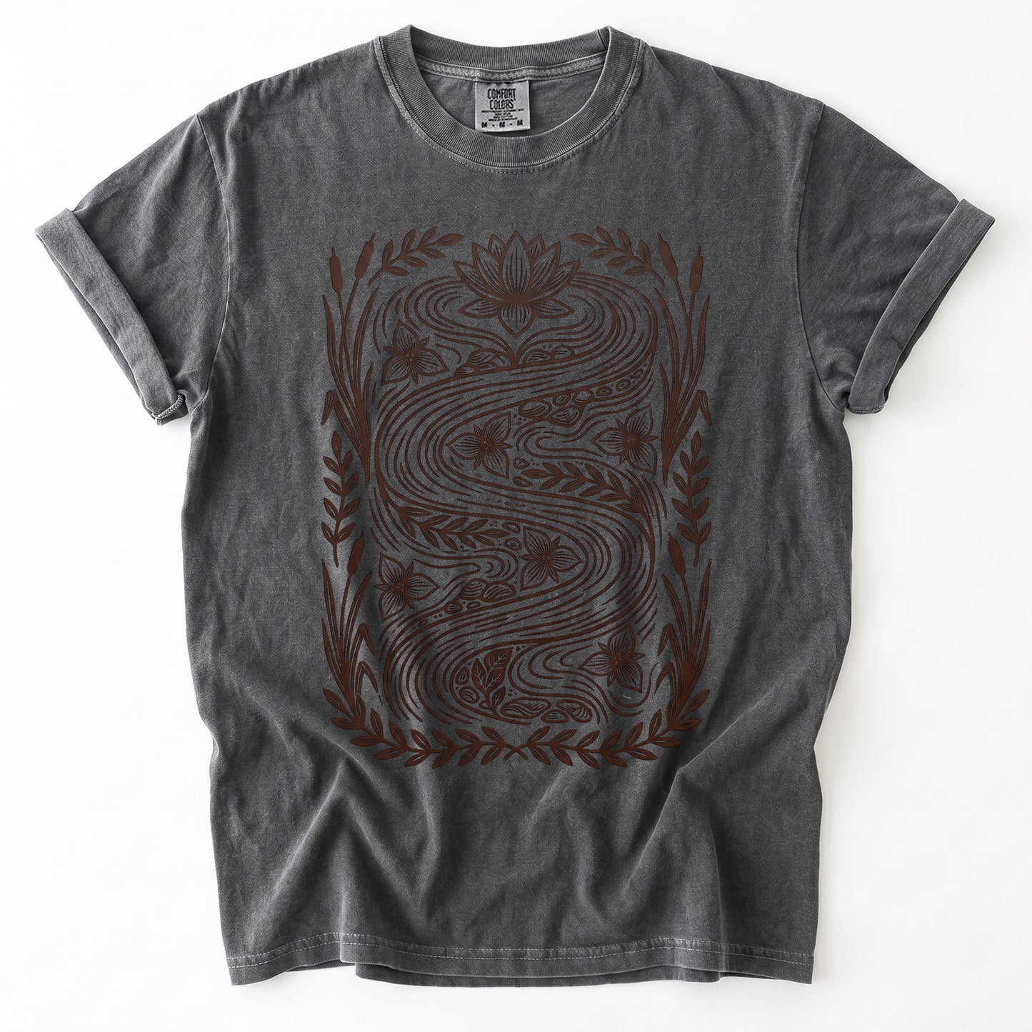 River & Lotus Block Print Vintage Washed T-Shirt