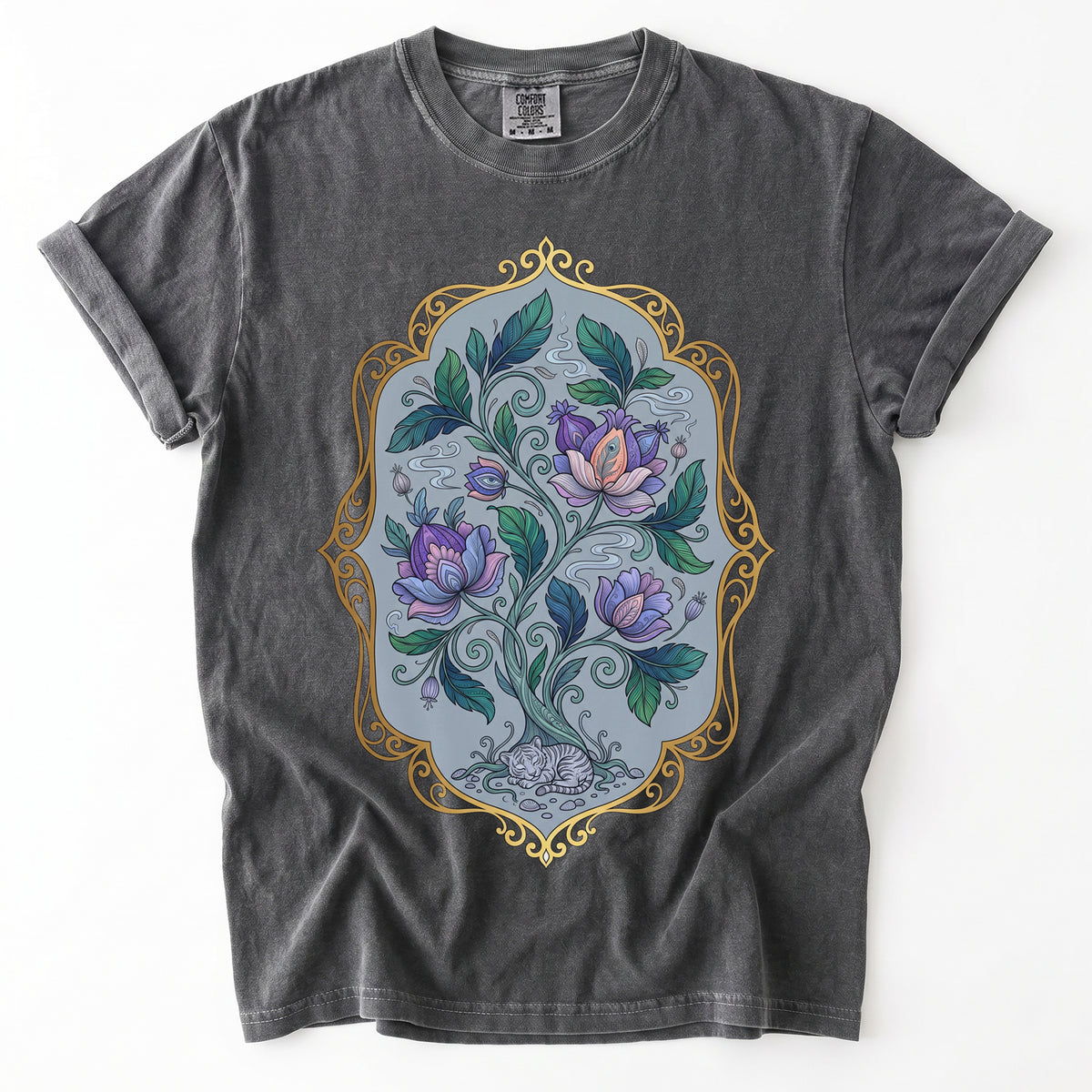 Sleeping Cat Folk Garden Vintage Washed T-Shirt