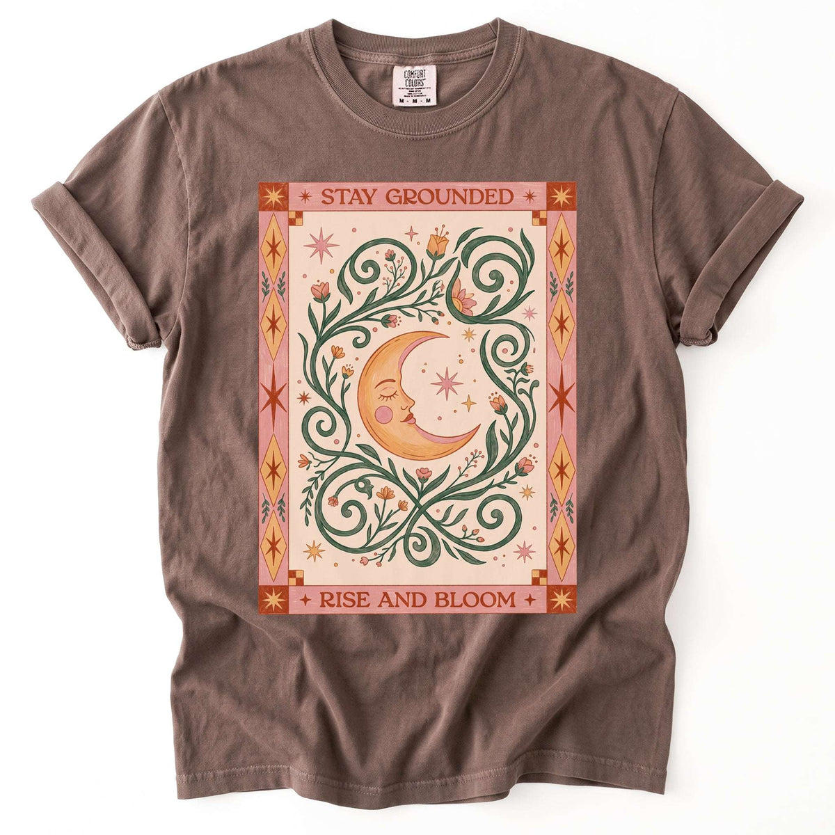 Stay Grounded Rise And Bloom Tarot Moon Vintage Washed T-Shirt