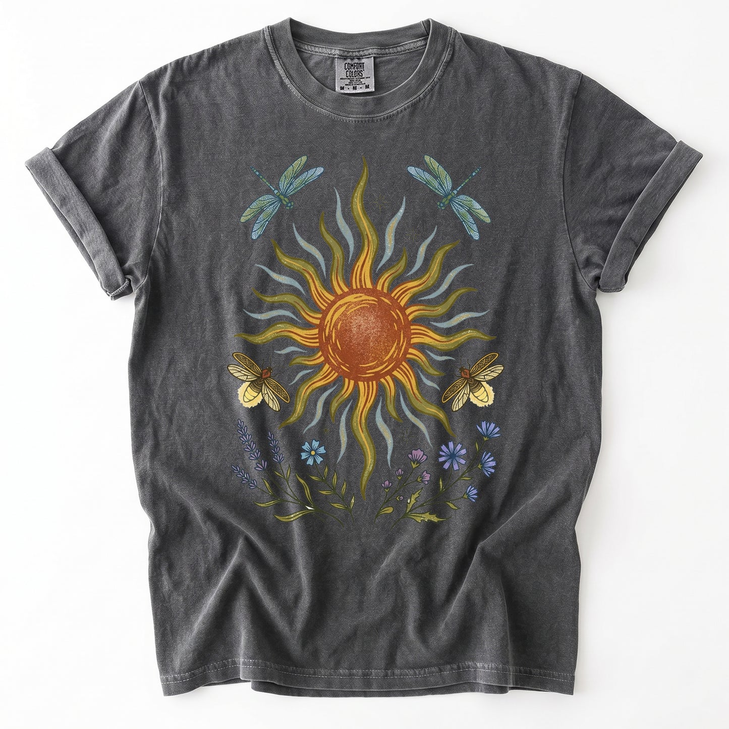 Celestial Sun and Botanical Dragonfly Heavyweight T-Shirt