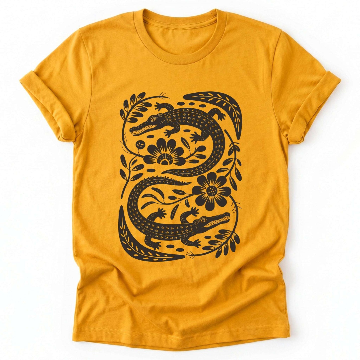 Linocut Floral Crocodile Classic T-Shirt