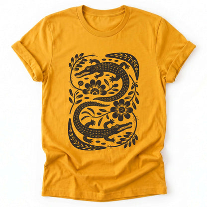 Linocut Floral Crocodile Classic T-Shirt