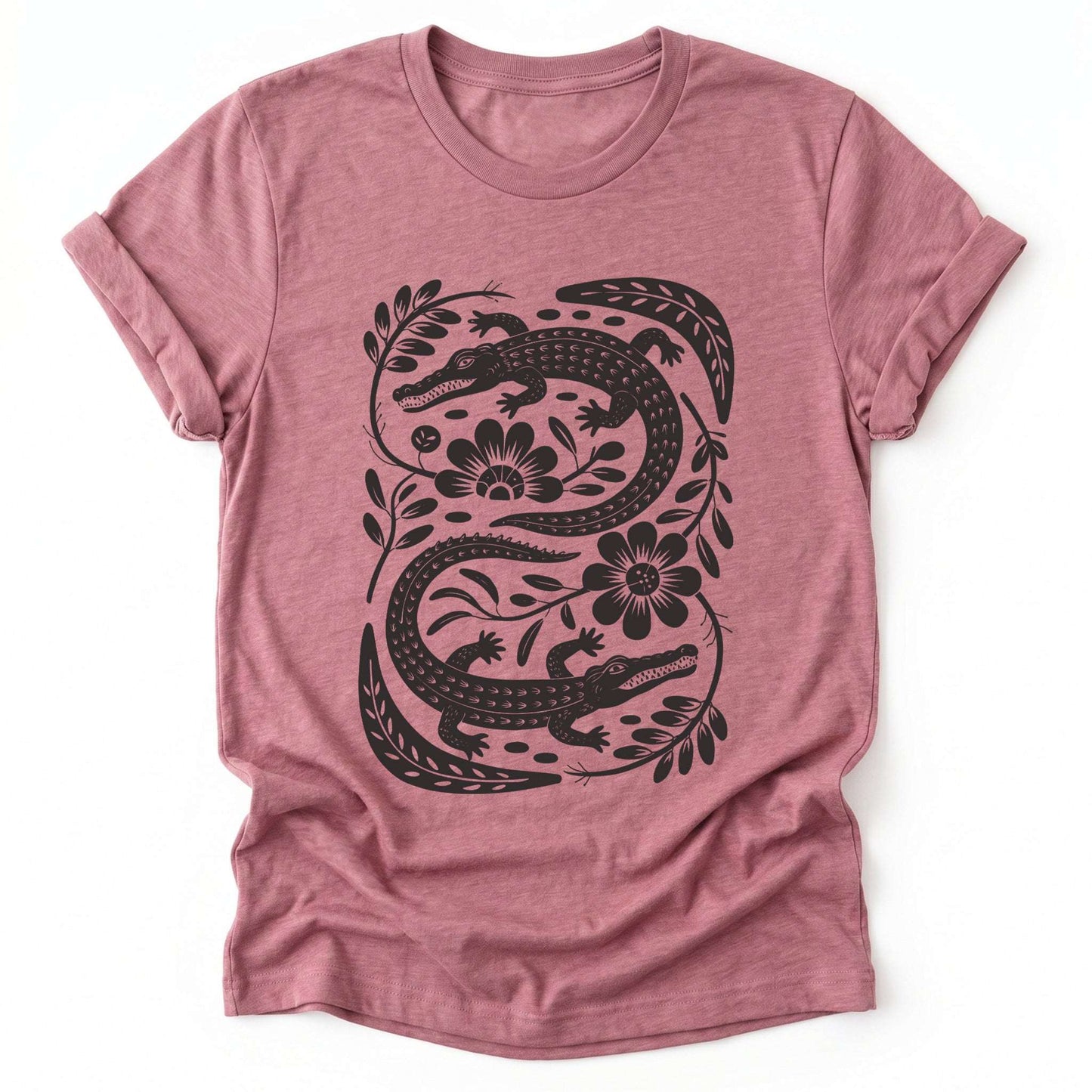 Linocut Floral Crocodile Classic T-Shirt