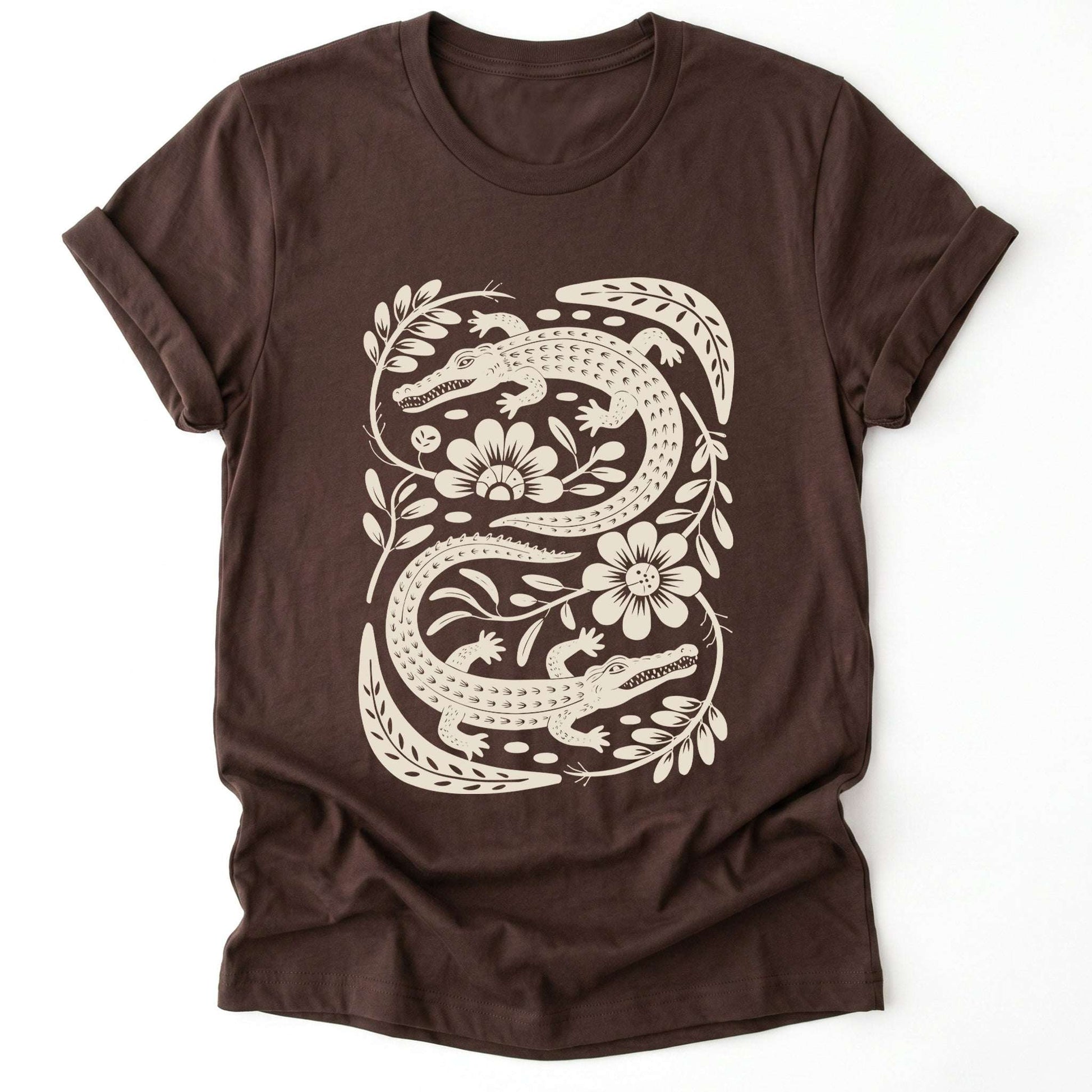 Linocut Floral Crocodile Classic T-Shirt