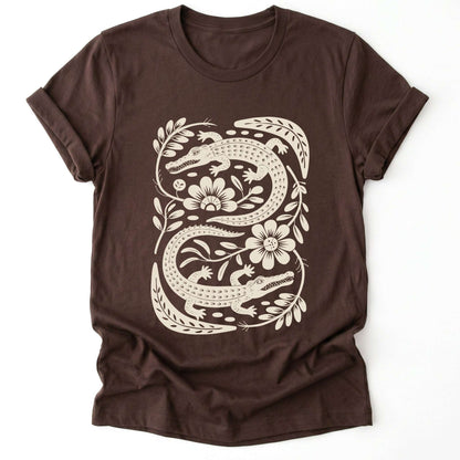 Linocut Floral Crocodile Classic T-Shirt