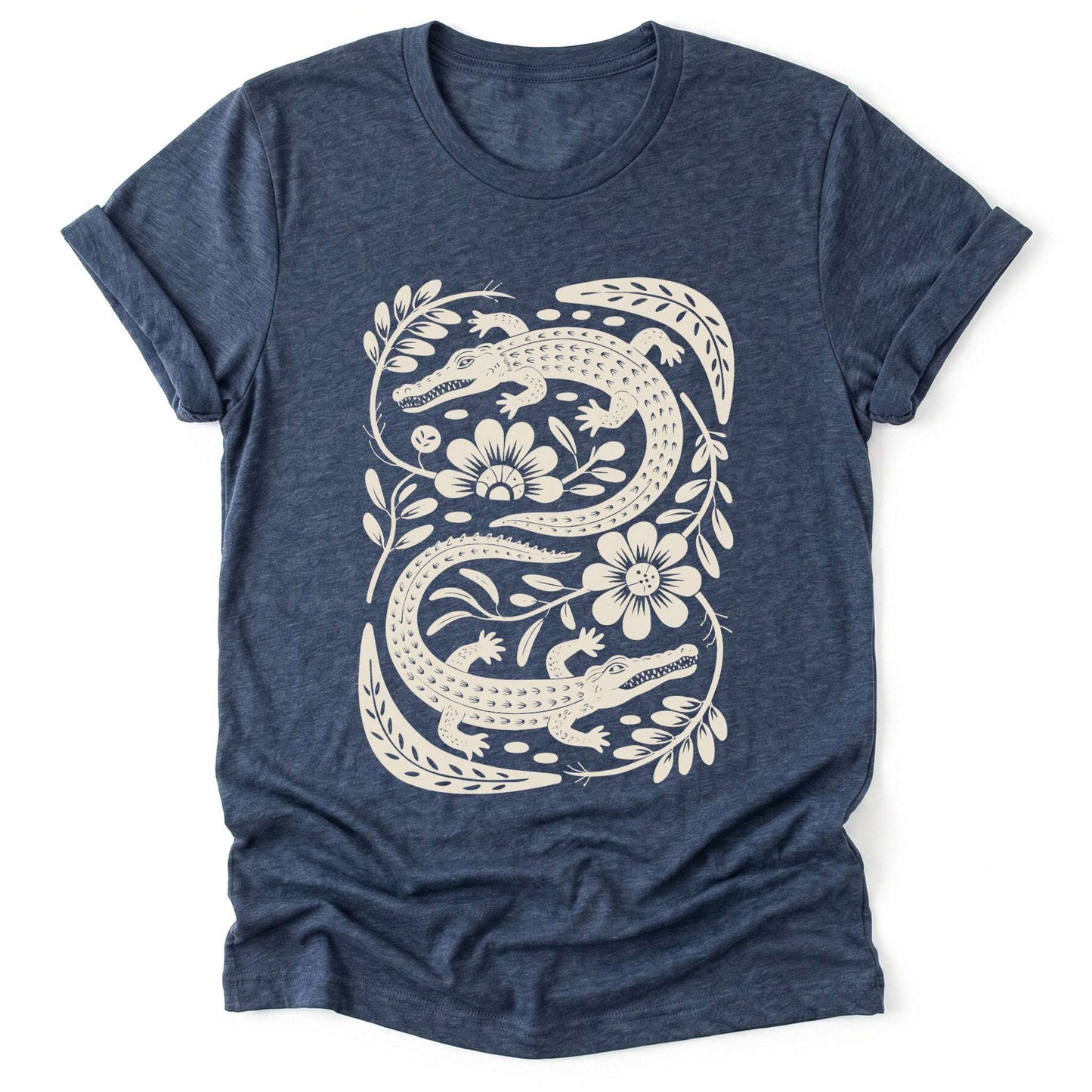 Linocut Floral Crocodile Classic T-Shirt