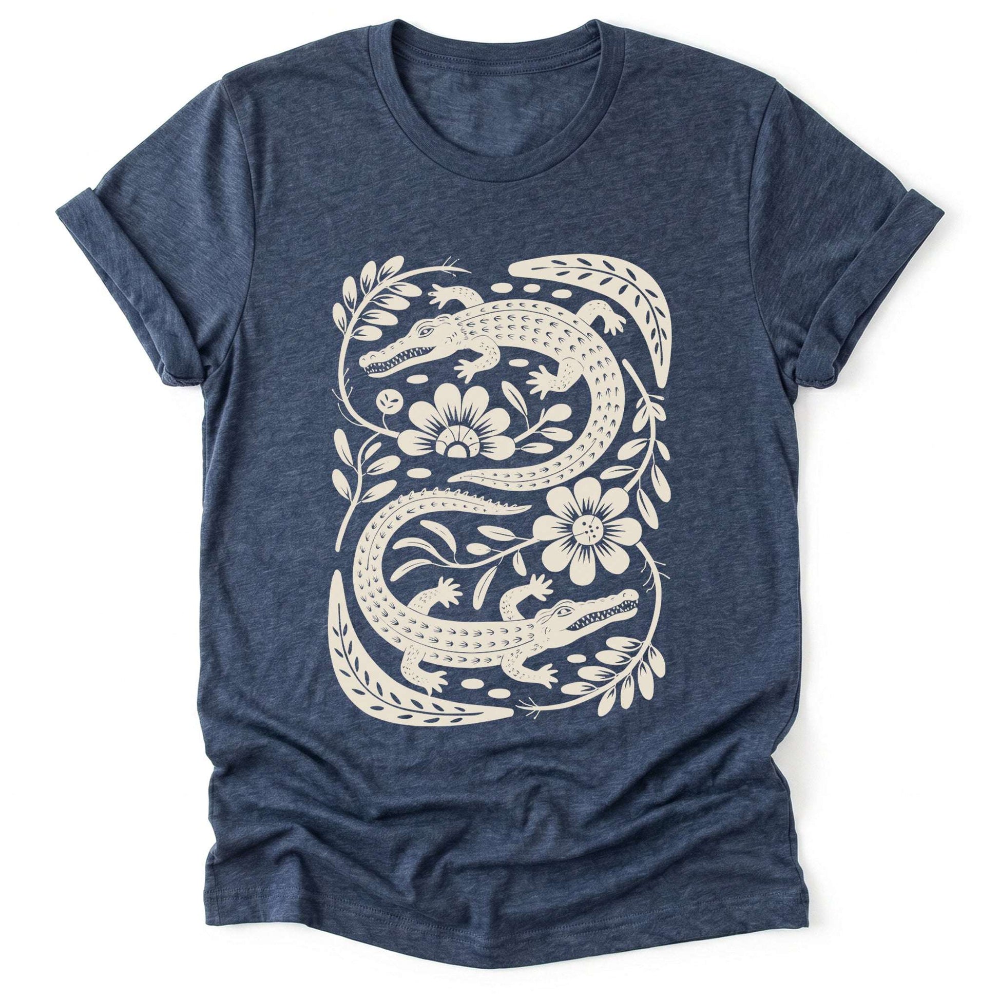 Linocut Floral Crocodile Classic T-Shirt