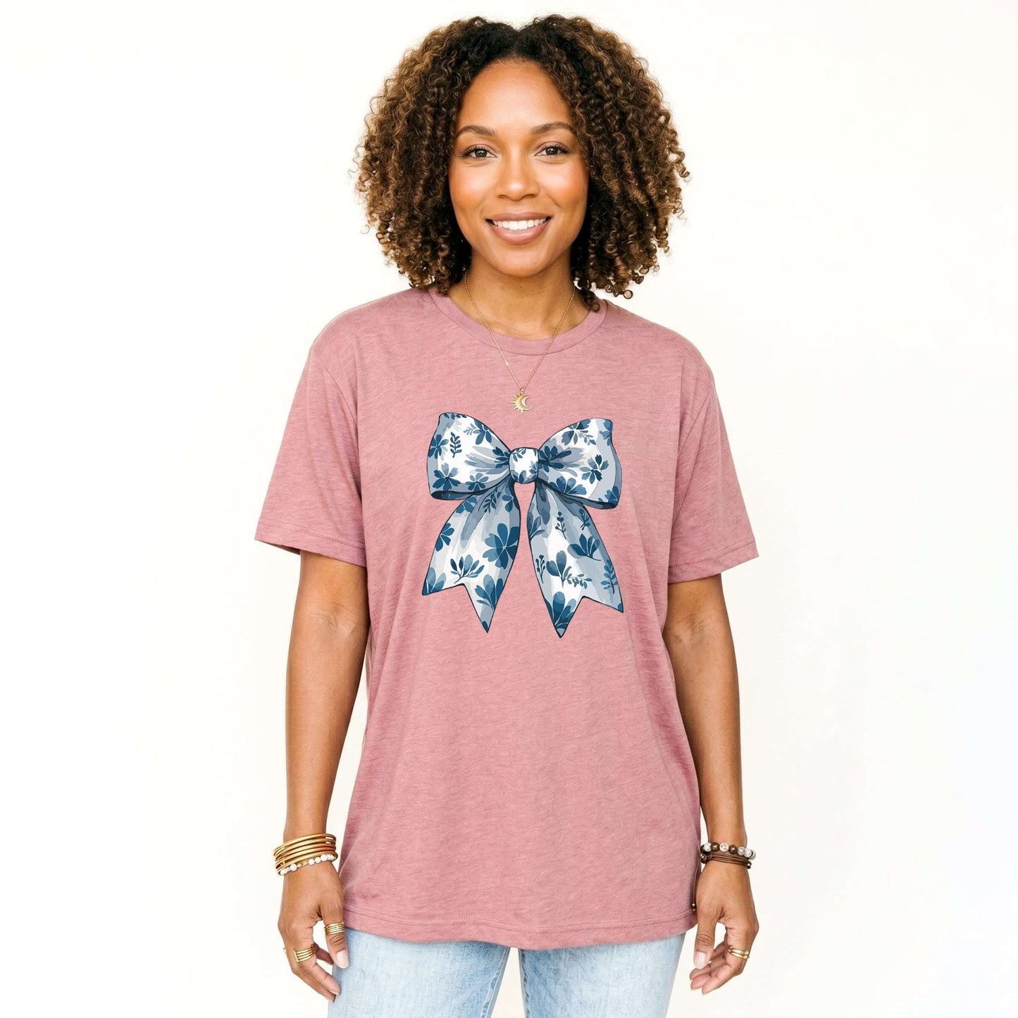 Coquette Bow Blue Flowers Classic T-Shirt