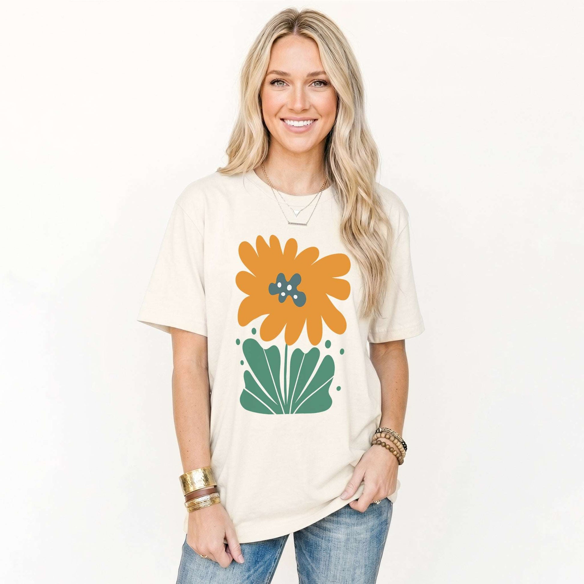 Orange Abstract Flowers Classic T-Shirt