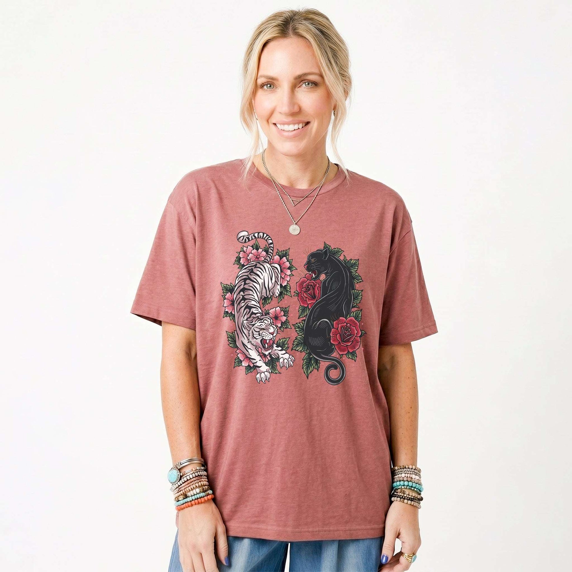 Boho Tiger Panther Floral Classic T-Shirt