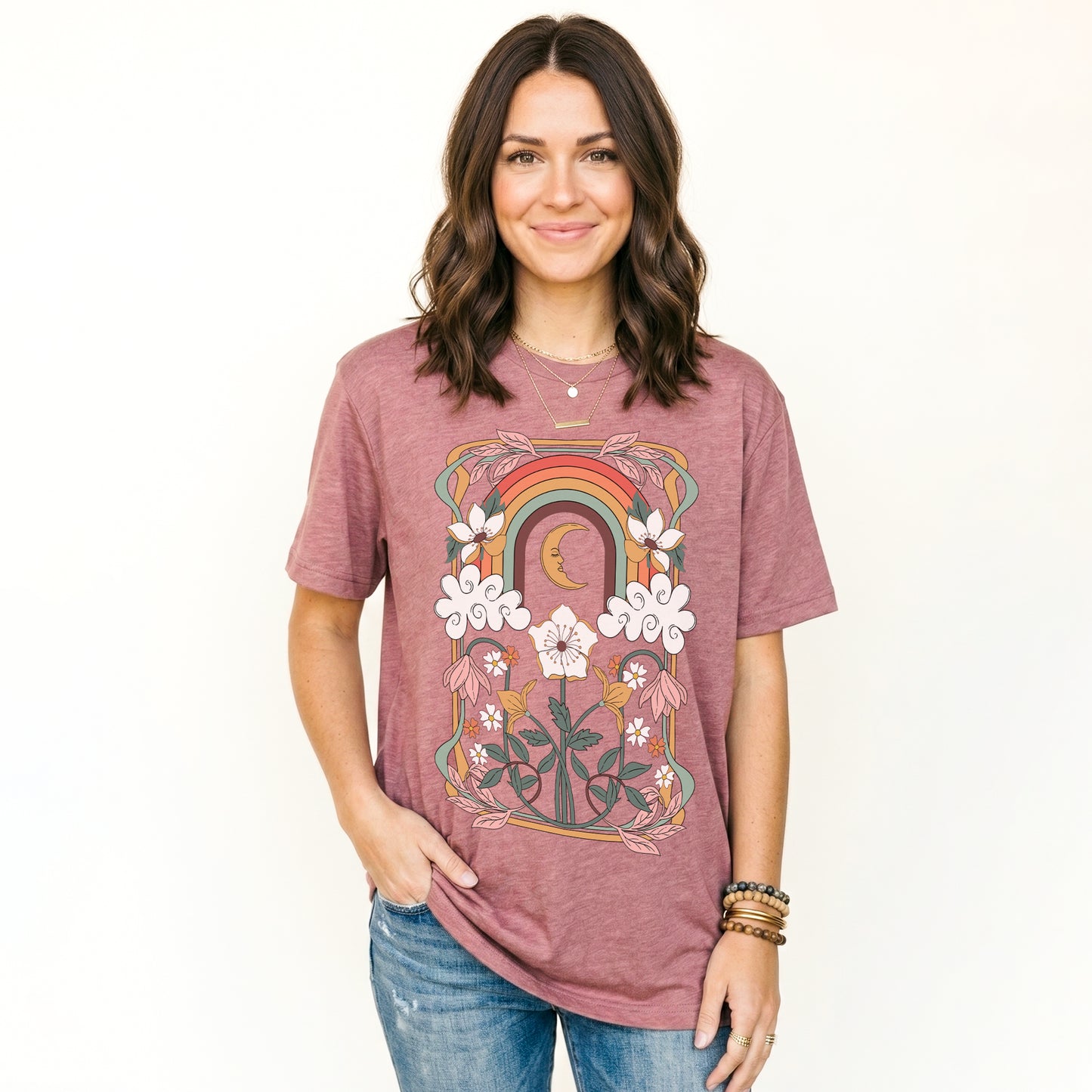 Rainbow Floral Nouveau Classic T-Shirt