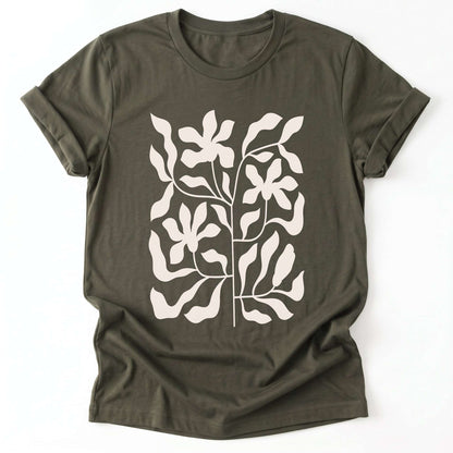 Minimalist Floral Print Classic T-Shirt - Army
