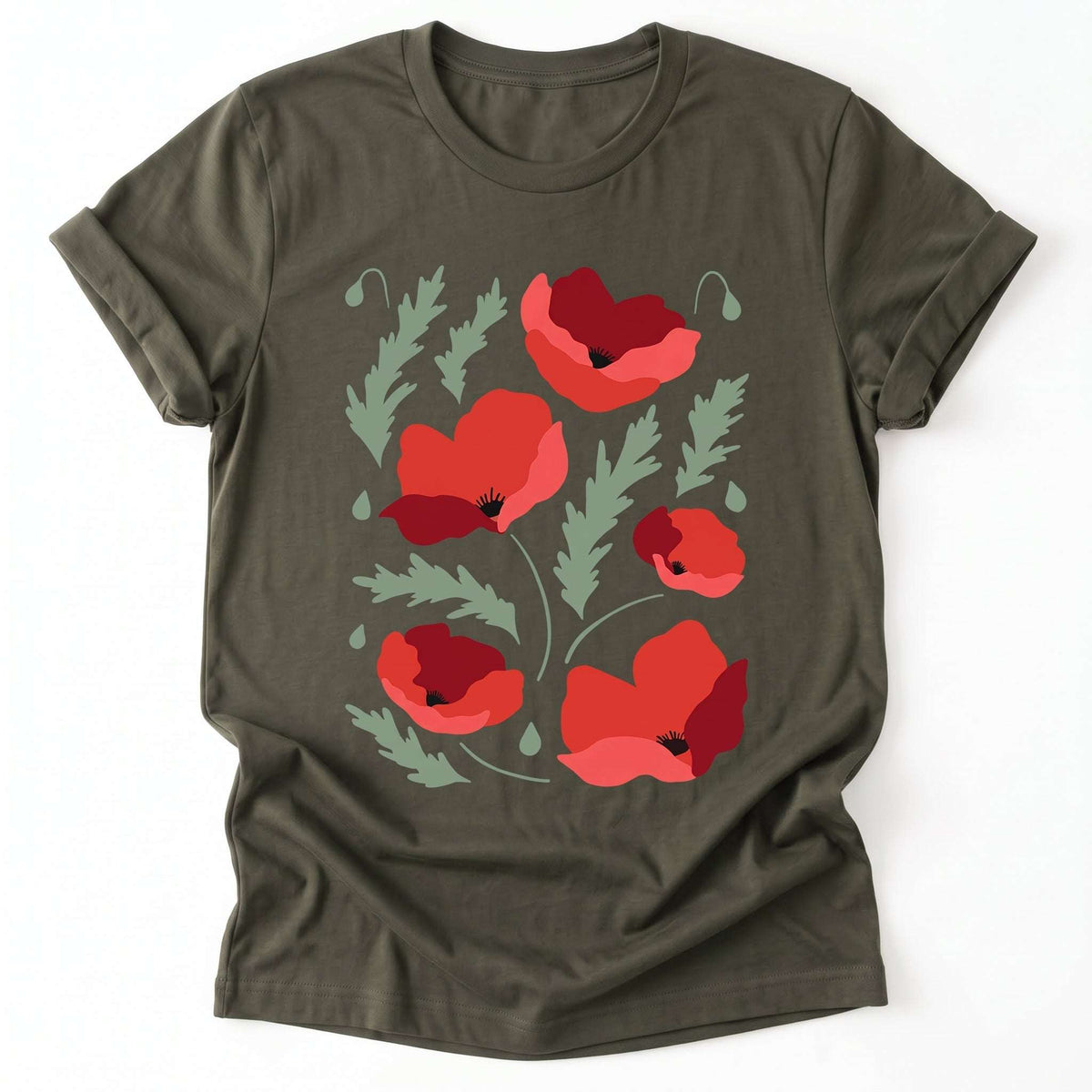 Poppies Flowers Classic T-Shirt - Army