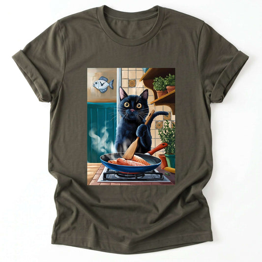 Cat Cooking Classic T-Shirt - Army