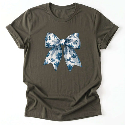Coquette Bow Blue Flowers Classic T-Shirt - Army