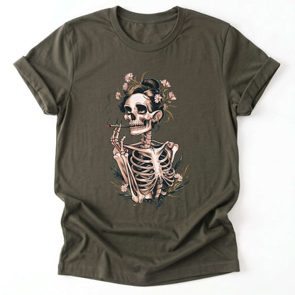 Sassy Skeleton Boho Floral Classic T-Shirt - Army